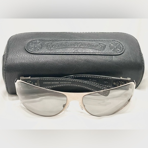RARE Vintage CHROME HEARTS Leather Wide Frame Sterling Silver Sword Sunglasses